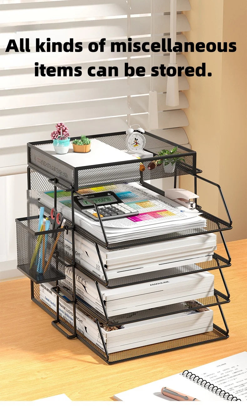 Office A4 Paper Desk Organizer Document File Letter Book Brochure Filling Tray Rack Shelf Carrier Metal Wire Mesh Storage Holder