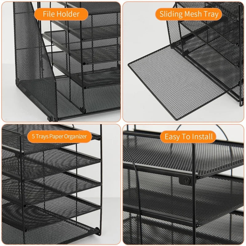 5-Tier Multi-Layer File Rack Office Desktop Document Organizer Storage Box File Holder Archive Rack Essential Office Supplies