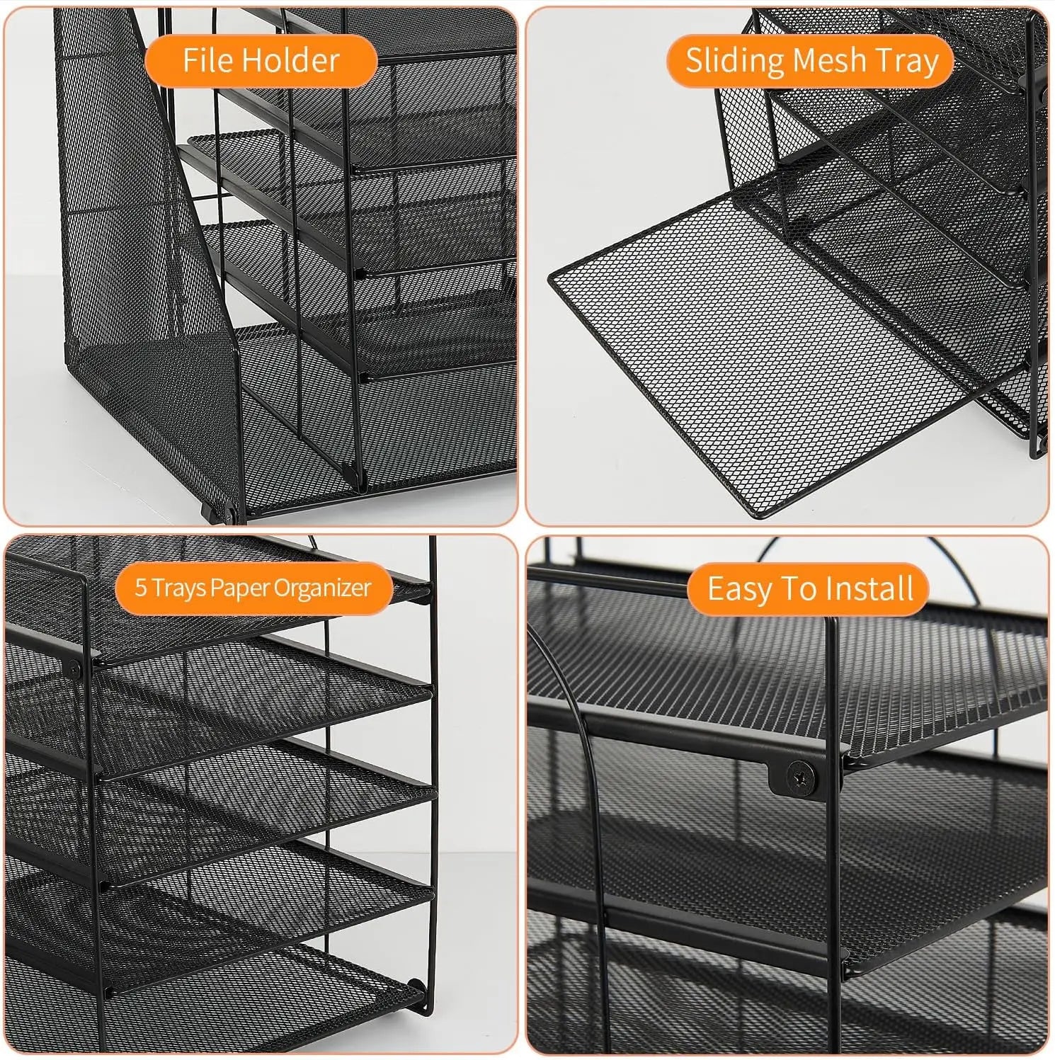 5-Tier Multi-Layer File Rack Office Desktop Document Organizer Storage Box File Holder Archive Rack Essential Office Supplies