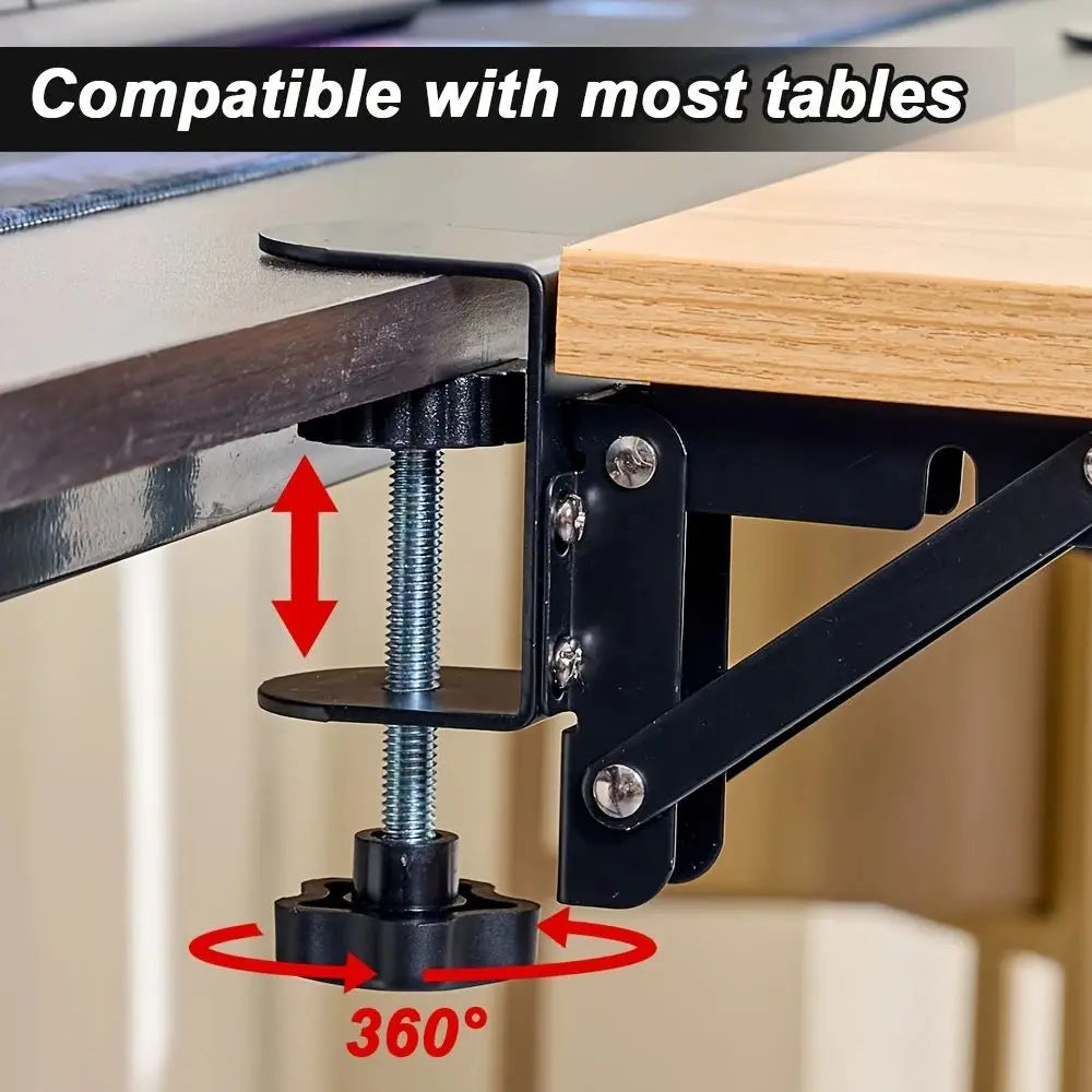 Desk Extender Tray, Foldable Arm/Wrist Rest, Clamp-on 90° Elbow Support for Office/Home, Durable & Easy Install
