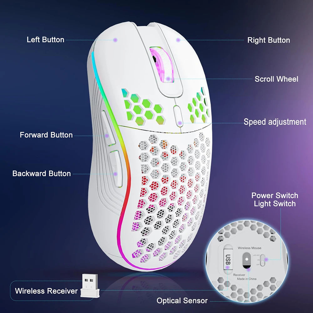 Office Supplies 2.4G Wireless Gaming Mouse RGB Lighting Charging Mouse with Adjustable DPI Ergonomic Design for Desktop Laptop