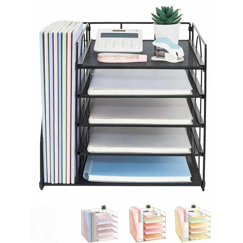 5-Tier Multi-Layer File Rack Office Desktop Document Organizer Storage Box File Holder Archive Rack Essential Office Supplies