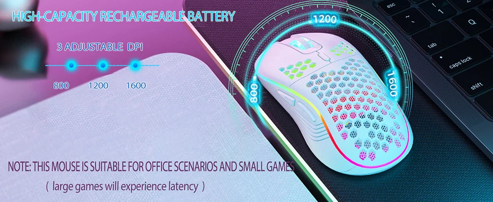 Office Supplies 2.4G Wireless Gaming Mouse RGB Lighting Charging Mouse with Adjustable DPI Ergonomic Design for Desktop Laptop