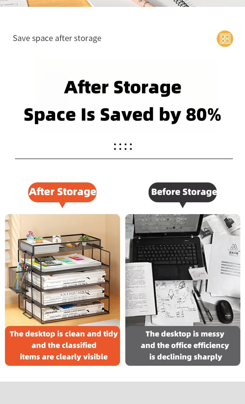 Office A4 Paper Desk Organizer Document File Letter Book Brochure Filling Tray Rack Shelf Carrier Metal Wire Mesh Storage Holder