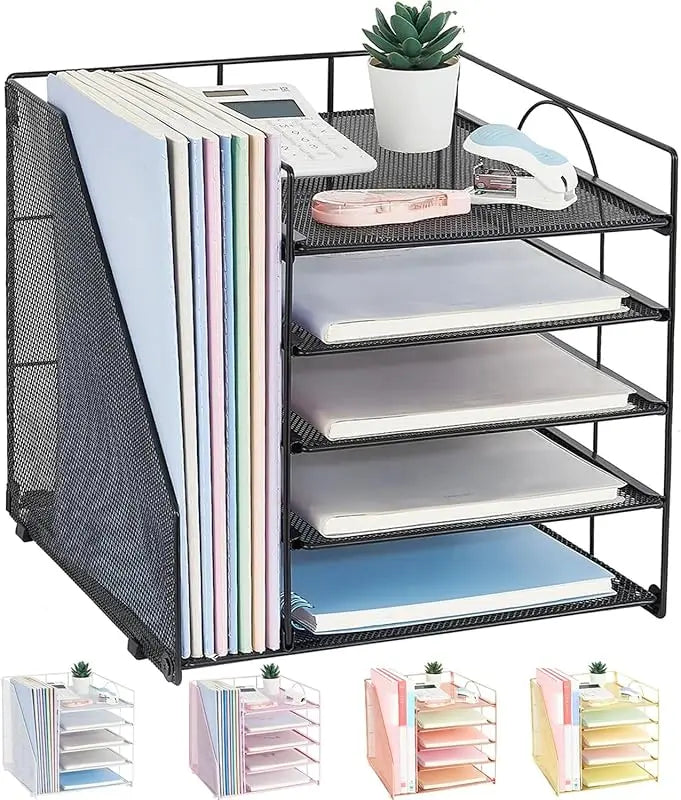 5-Tier Multi-Layer File Rack Office Desktop Document Organizer Storage Box File Holder Archive Rack Essential Office Supplies