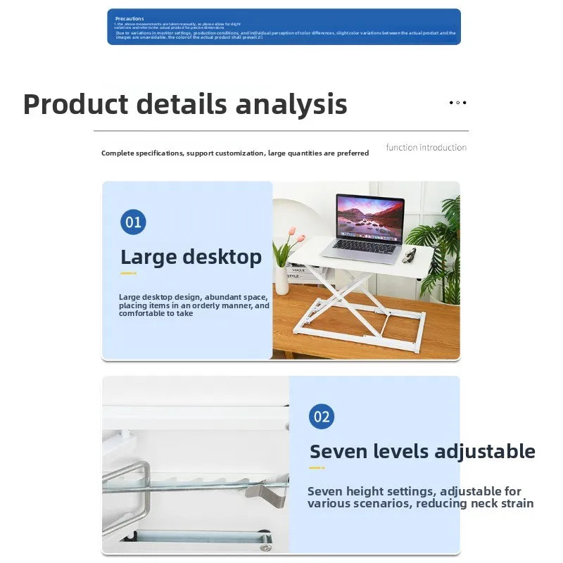 Manual Adjustable Laptop Stand Up Desk 7 Levels Ergonomic Standing Workstation for Home Office Notebook Computer Table