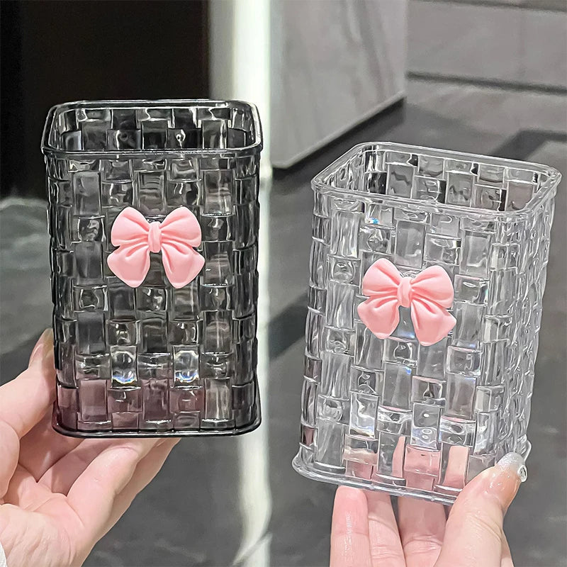 Desktop Pen Holder And Storage Box, Featuring A Bow Decoration And Storage Basket, Suitable For Storing Office Supplies