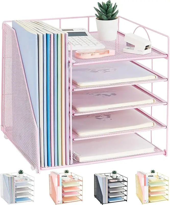 5-Tier Multi-Layer File Rack Office Desktop Document Organizer Storage Box File Holder Archive Rack Essential Office Supplies
