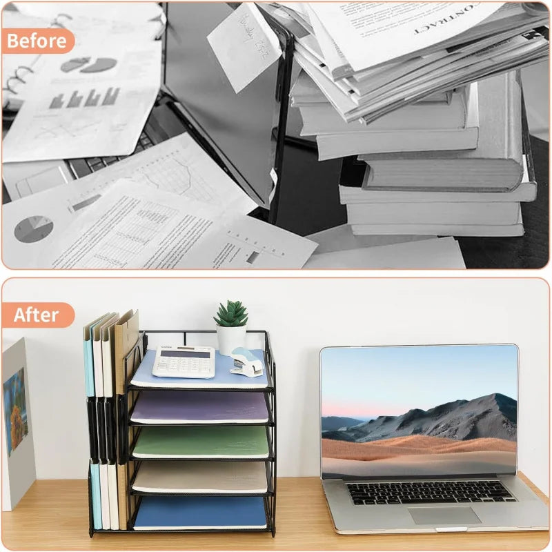 5-Tier Multi-Layer File Rack Office Desktop Document Organizer Storage Box File Holder Archive Rack Essential Office Supplies