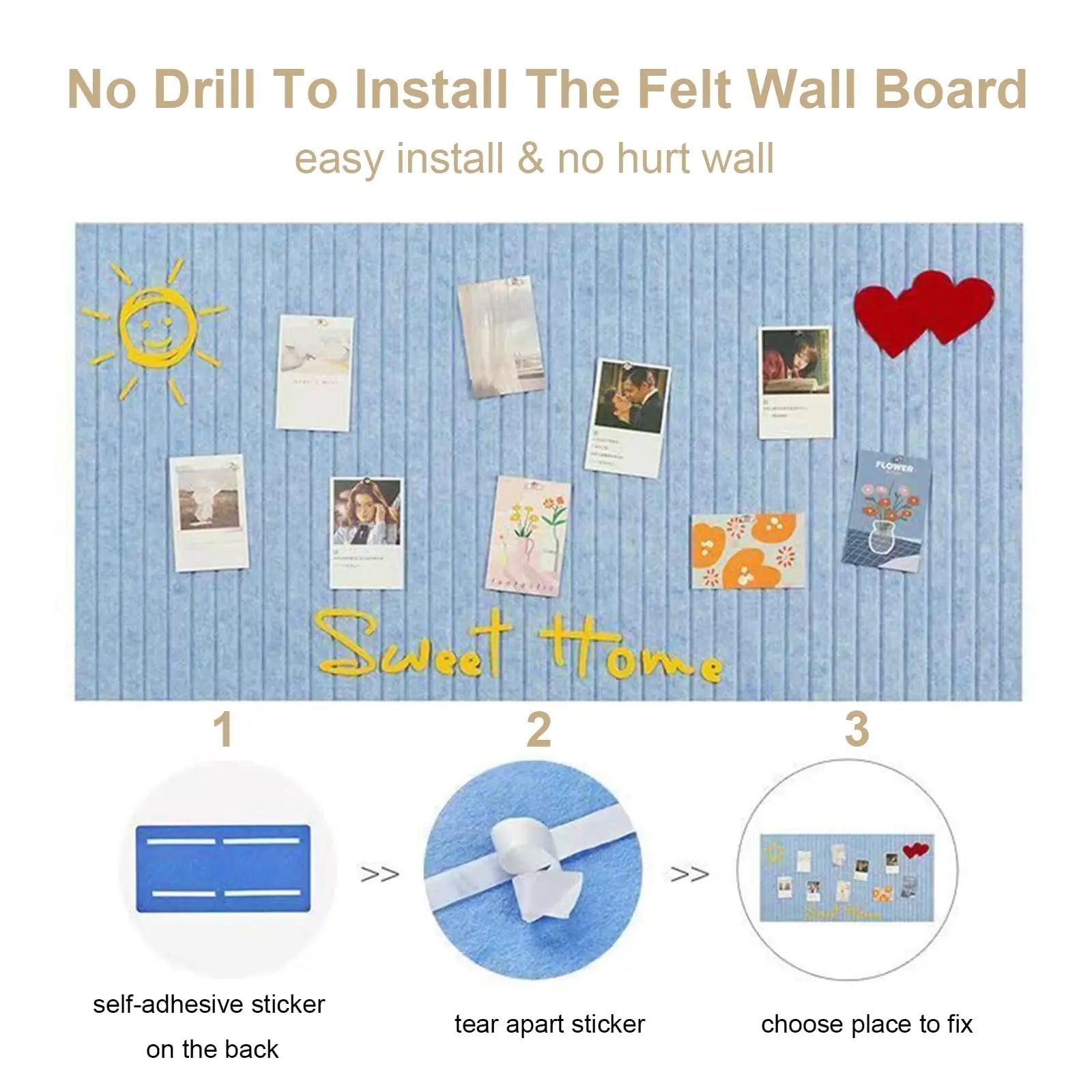 Thickened Decorative Felt Cork Board Large Bulletin Board Foldable Photo Display Board for School Home Office Walls Decor