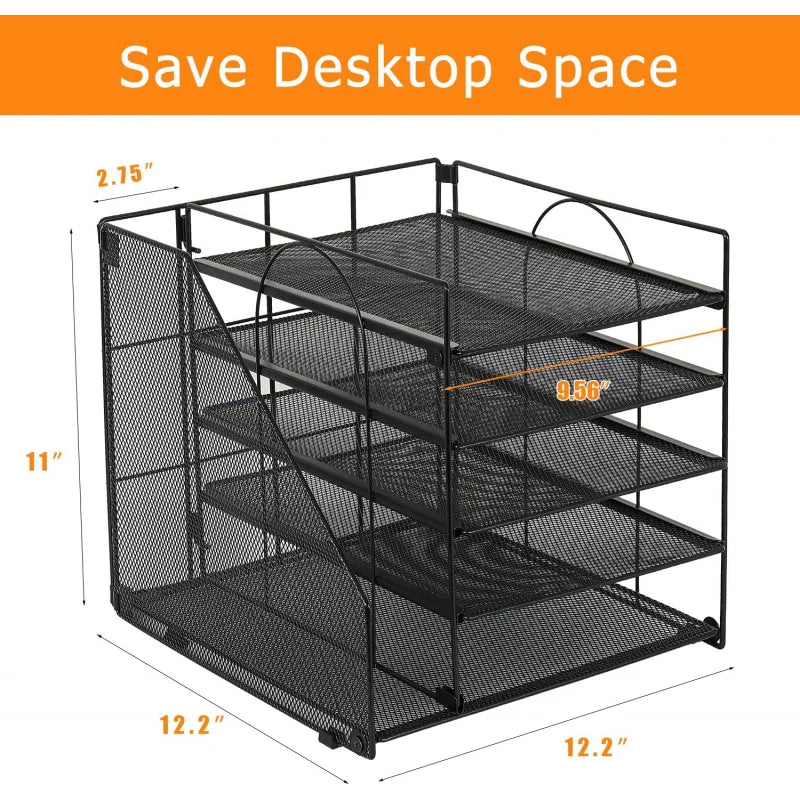 5-Tier Multi-Layer File Rack Office Desktop Document Organizer Storage Box File Holder Archive Rack Essential Office Supplies