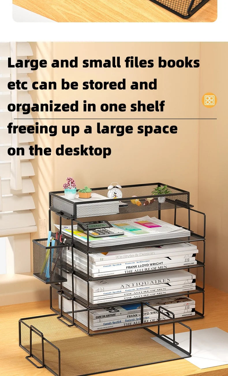 Office A4 Paper Desk Organizer Document File Letter Book Brochure Filling Tray Rack Shelf Carrier Metal Wire Mesh Storage Holder