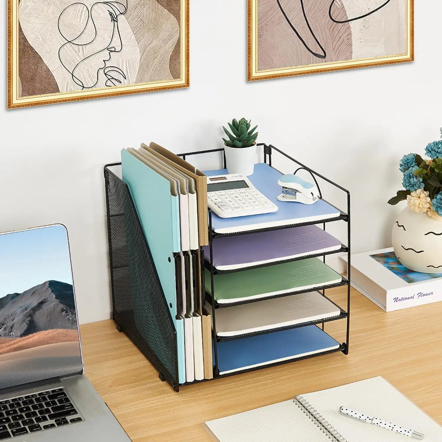 5-Tier Multi-Layer File Rack Office Desktop Document Organizer Storage Box File Holder Archive Rack Essential Office Supplies
