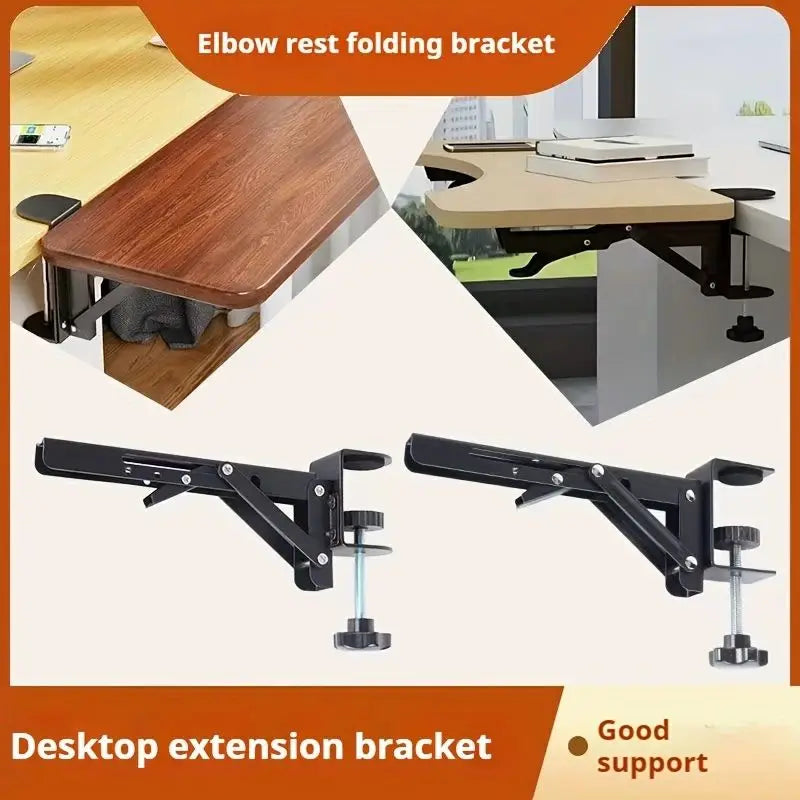Desk Extender Tray, Foldable Arm/Wrist Rest, Clamp-on 90° Elbow Support for Office/Home, Durable & Easy Install