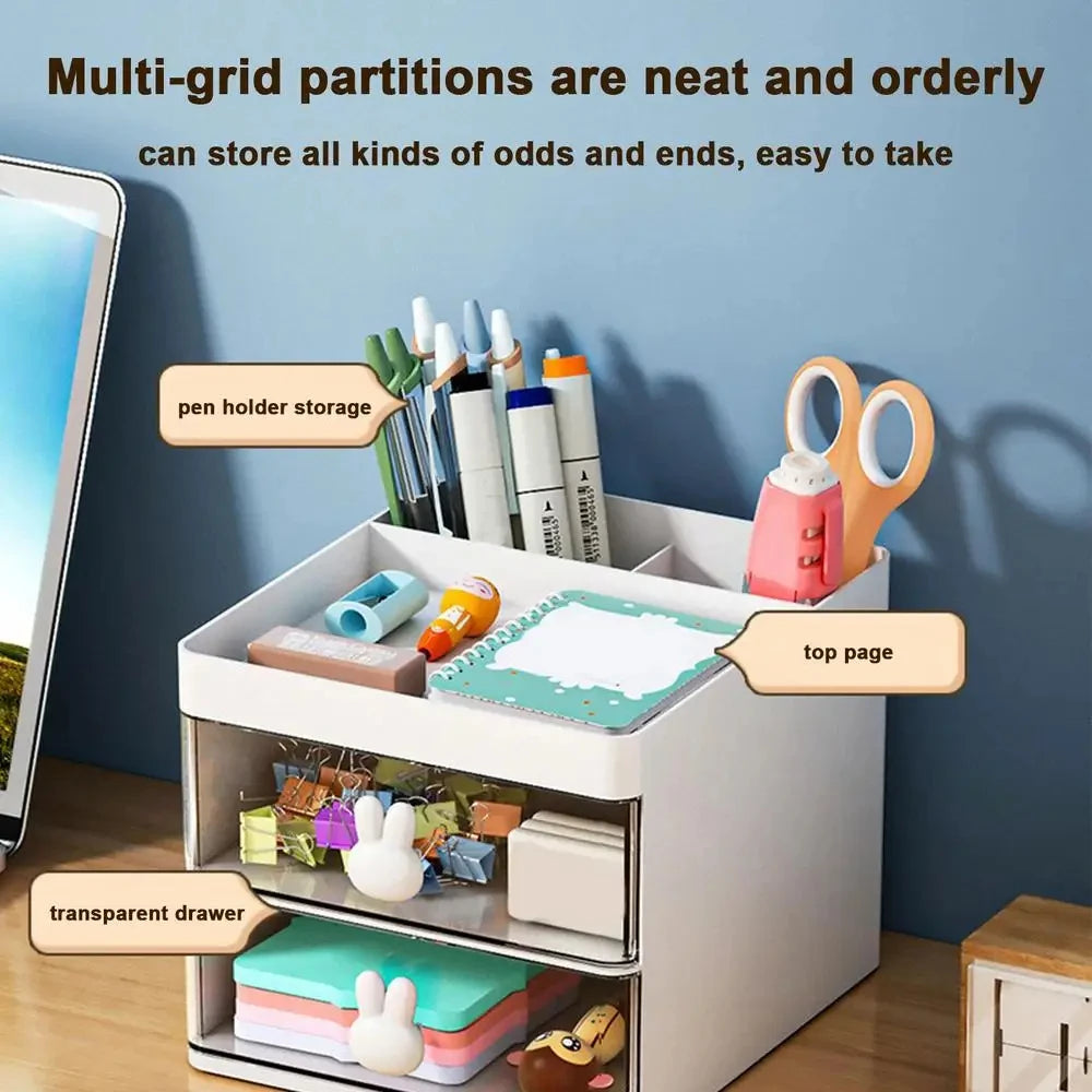Small Desk Organizer With Drawer, Office Desktop Storage Box, Makeup Organizer, Business Card/Pen/Pencil/Mobile Phone/Stationery