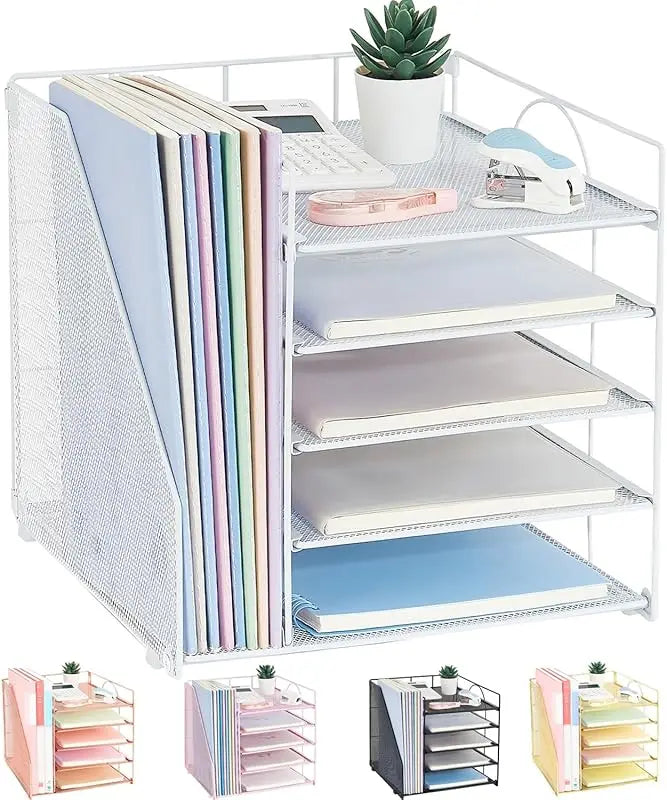 5-Tier Multi-Layer File Rack Office Desktop Document Organizer Storage Box File Holder Archive Rack Essential Office Supplies