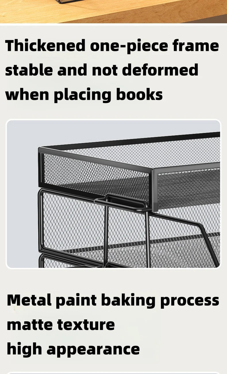 Office A4 Paper Desk Organizer Document File Letter Book Brochure Filling Tray Rack Shelf Carrier Metal Wire Mesh Storage Holder