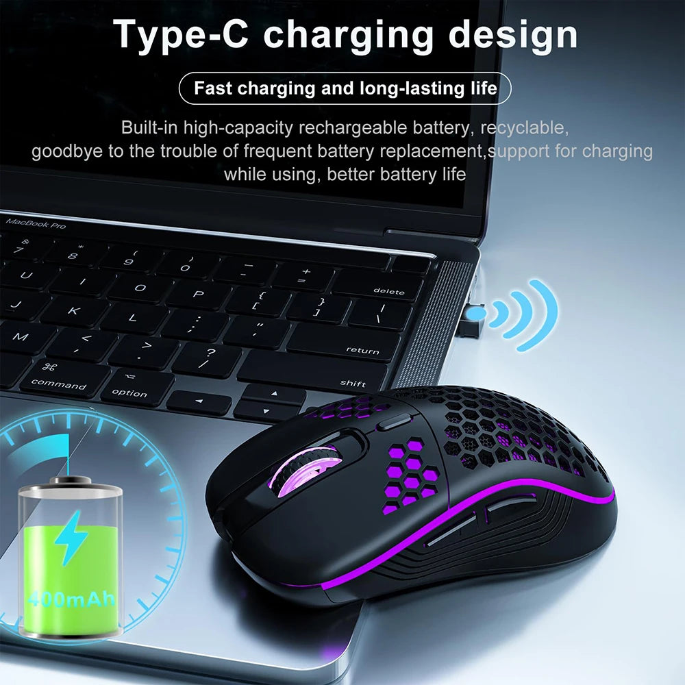 Office Supplies 2.4G Wireless Gaming Mouse RGB Lighting Charging Mouse with Adjustable DPI Ergonomic Design for Desktop Laptop