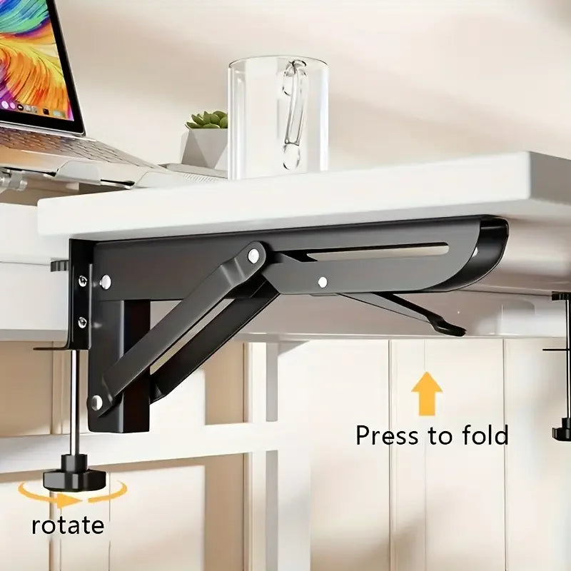 Desk Extender Tray, Foldable Arm/Wrist Rest, Clamp-on 90° Elbow Support for Office/Home, Durable & Easy Install