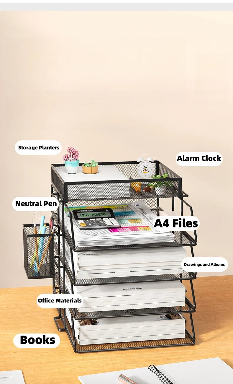 Office A4 Paper Desk Organizer Document File Letter Book Brochure Filling Tray Rack Shelf Carrier Metal Wire Mesh Storage Holder