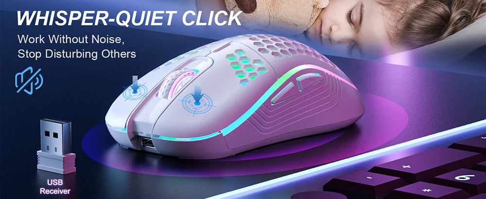 Office Supplies 2.4G Wireless Gaming Mouse RGB Lighting Charging Mouse with Adjustable DPI Ergonomic Design for Desktop Laptop