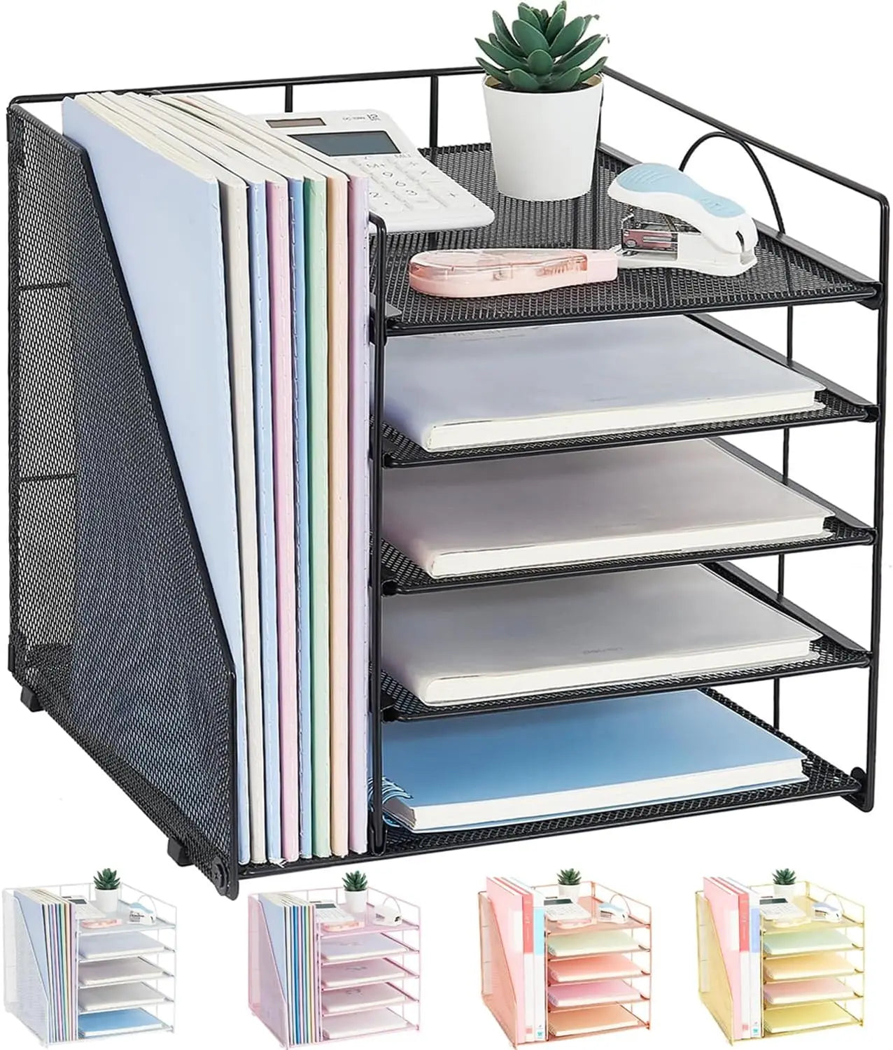 5-Tier Multi-Layer File Rack Office Desktop Document Organizer Storage Box File Holder Archive Rack Essential Office Supplies