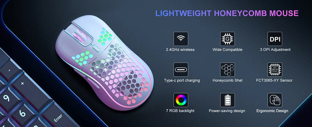 Office Supplies 2.4G Wireless Gaming Mouse RGB Lighting Charging Mouse with Adjustable DPI Ergonomic Design for Desktop Laptop