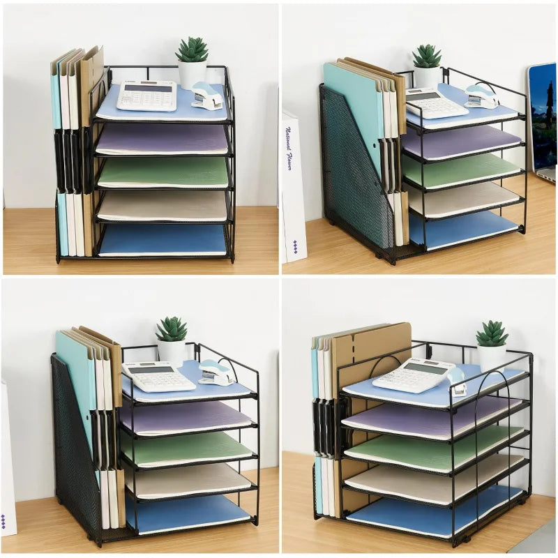 5-Tier Multi-Layer File Rack Office Desktop Document Organizer Storage Box File Holder Archive Rack Essential Office Supplies
