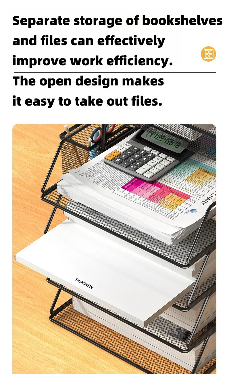 Office A4 Paper Desk Organizer Document File Letter Book Brochure Filling Tray Rack Shelf Carrier Metal Wire Mesh Storage Holder