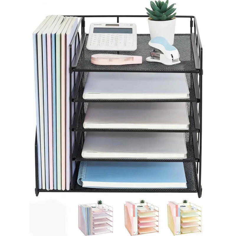 5-Tier Multi-Layer File Rack Office Desktop Document Organizer Storage Box File Holder Archive Rack Essential Office Supplies